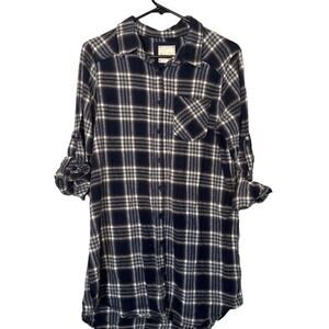 Heritage 1981 Women’s Blue Plaid Long Sleeve Cotton Button-Down Shirt Dress Med
